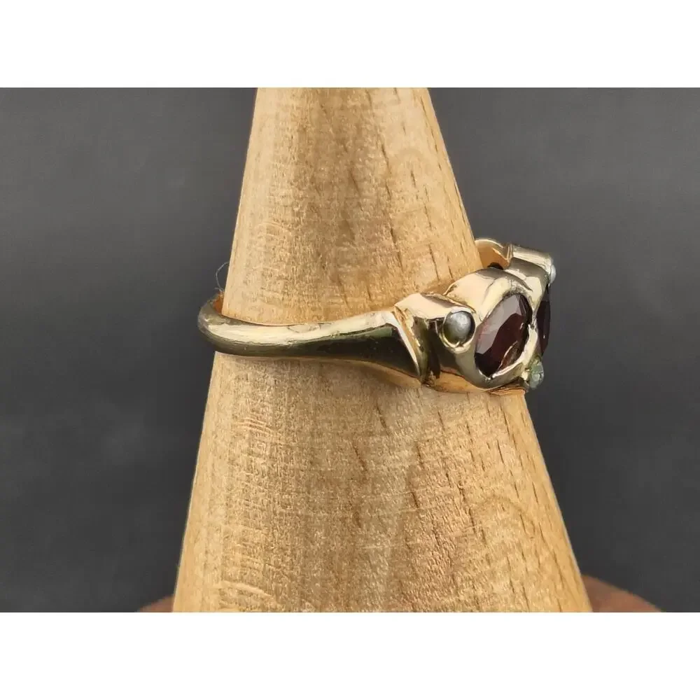 Vintage 14K Gold Red Glass Paste & Seed Pearl Ring 2.10g Size 6 Victorian Style